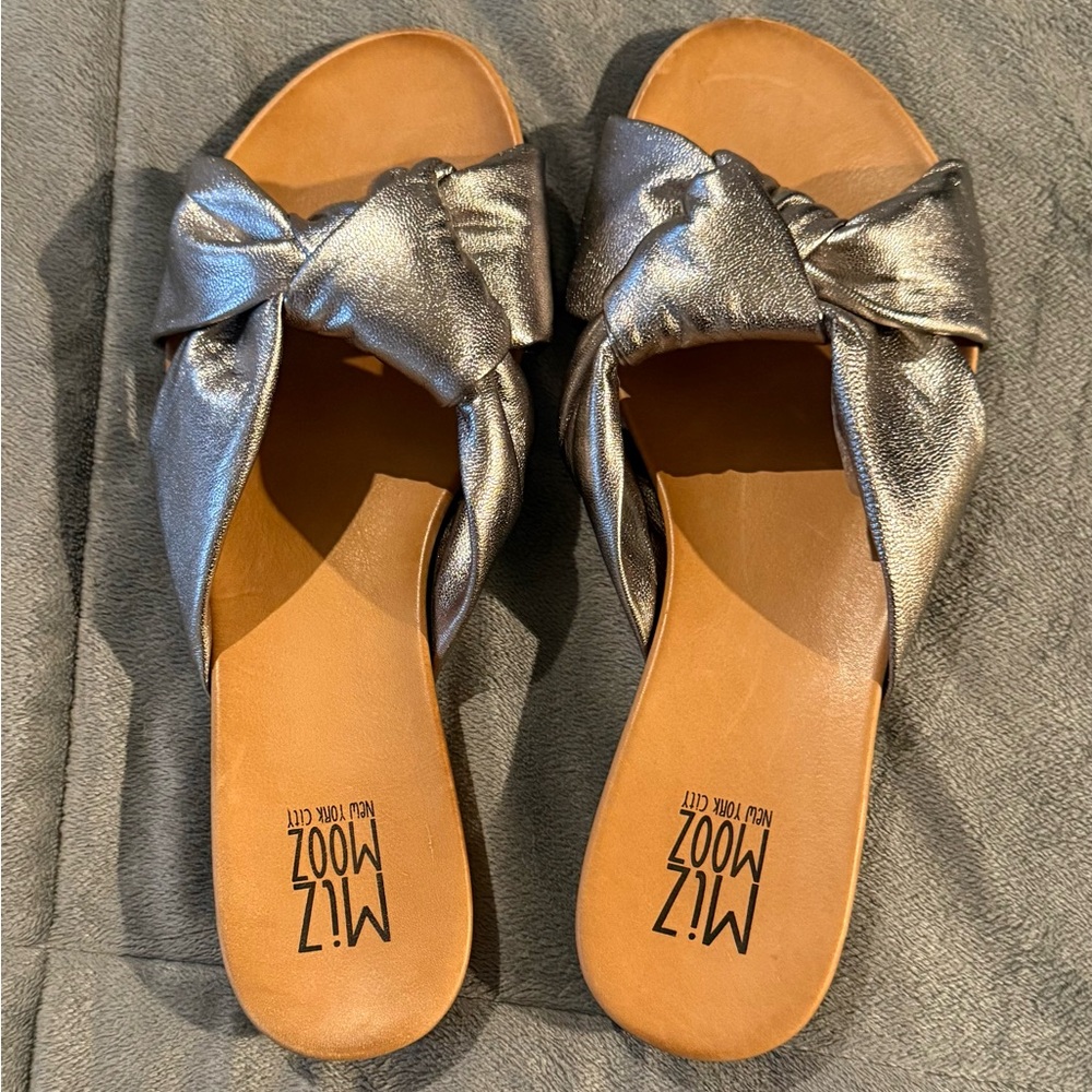 Miz Mooz Silver Slide Sandals with Knotted Strap